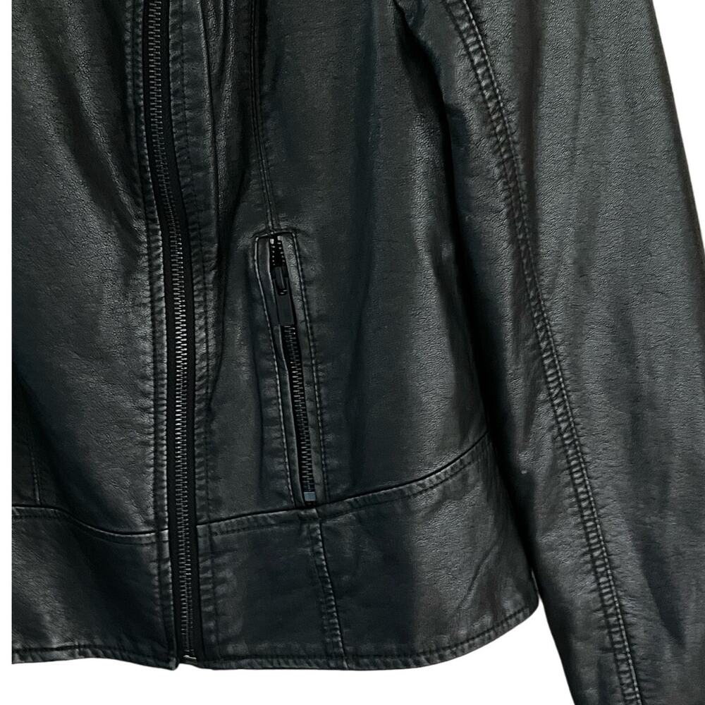 BLACK RIVET FAUX VEGAN LEATHER MOTO BIKER‎ JACKET BLACK ASYMMETRICAL FRONT ZIP L - Picture 6 of 12